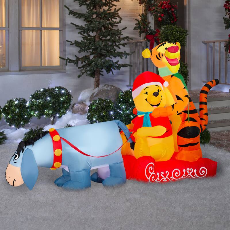 Gemmy Christmas Inflatable Winnie the Pooh in Sledding Scene with Pooh, Eeyore and Tigger, 4.5 ft Tall