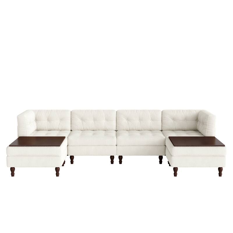 Oversized Modular Sectional Corduroy Fabric Tufted Sofa