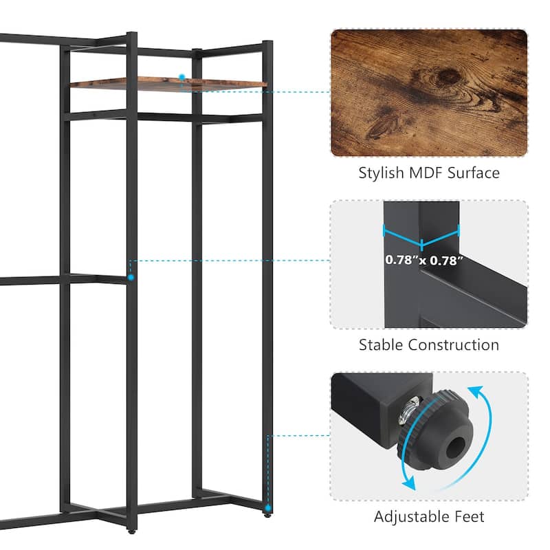 Garment Rack Heavy Duty Clothes Rack Free Standing Closet Organizer with Shelves and 4 hanging Rods - 18" wide