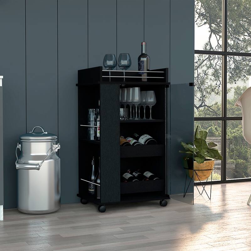 Baltimore Bar Cart with Casters, Glass Door and 2-Side Shelf