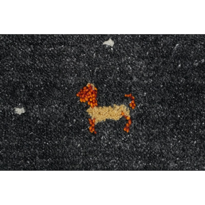 Hand Knotted Oriental 100% Wool Carpet Tribal Animal Pictorial Greys & Charcoal Gabbeh Area Rug - 7' 11'' X 4' 11''