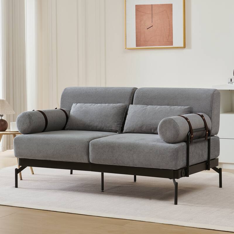 Modern Loveseat Sofa 59" Sofa Couch 2-Seater Sofa with Flexible USB Ports , Unique Cylindrical Armrests for Living Room