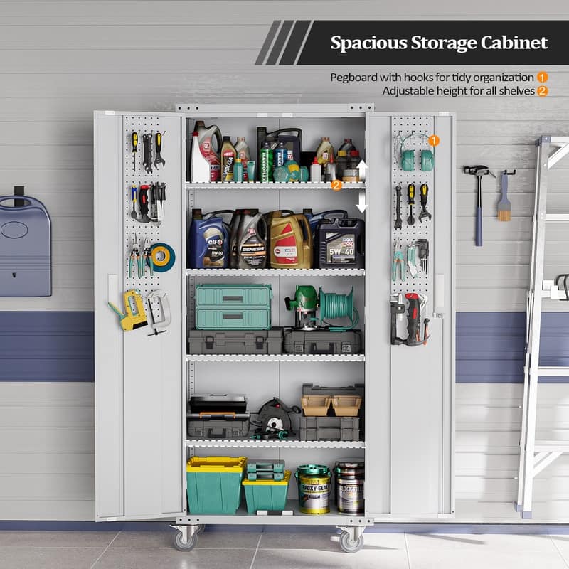 Steel Tool Storage Cabinet with Wheels and Hole Plate