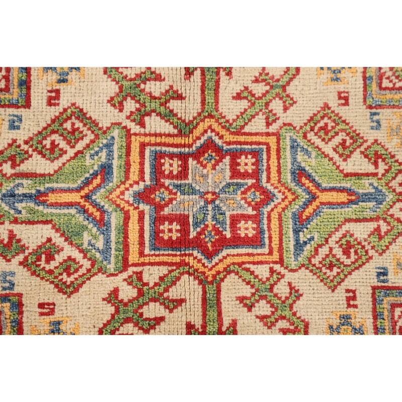 Geometric Kazak Area Rug Handmade Wool Carpet - 5'0" x 7'4"