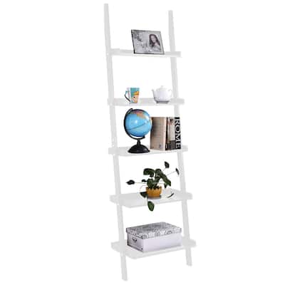 5-Tier Leaning Wall Display Bookcase-White - 22.0" x 12.8" x 74.8"(L x W x H)