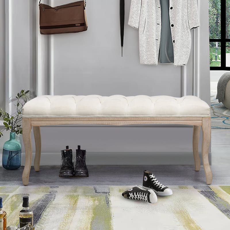 Wooden Tufted Upholstered Bed Bench Rectangular Ottoman