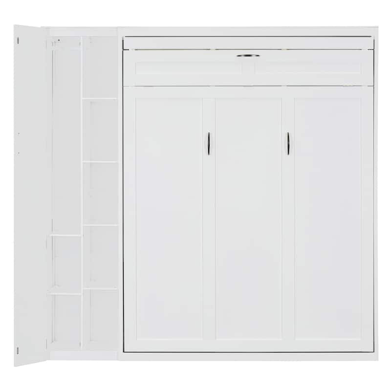 Murphy Bed Wall Bed with Shelves, Wardrobe and LED Lights