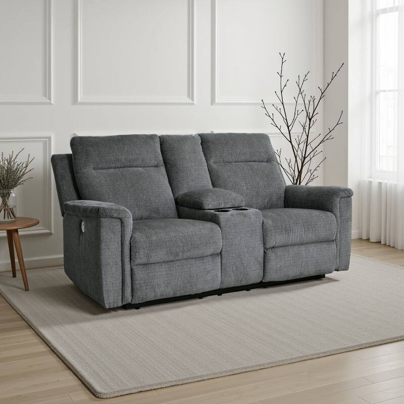 Jinu Power Recliner Loveseat, 75 Inch Gray Polyester Micro Chenille