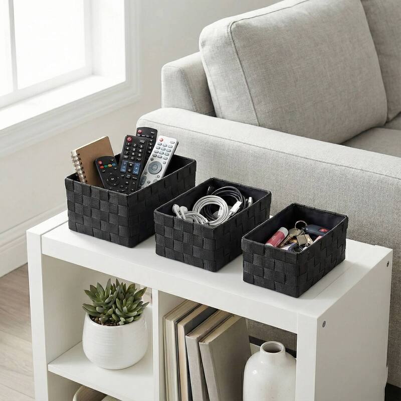 Checkered Woven Strap Storage Baskets (Set of 3) - 7.8 L x 5.3 W x 4.2 H