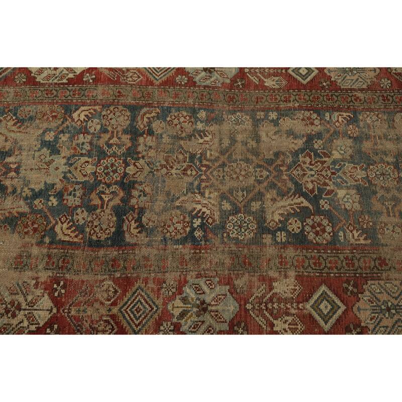 Hand Knotted Oriental 100% Wool Carpet Traditional Floral Navy Blue & Blues Bidjar Runner Rug - 11' 1'' X 3' 1''