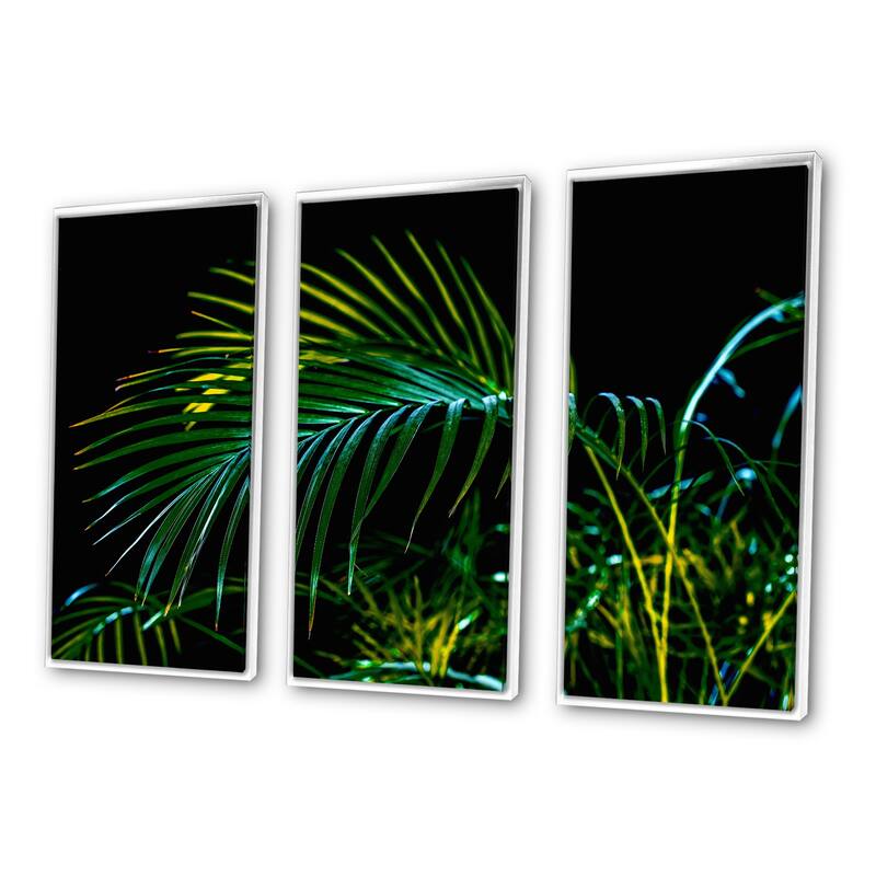 Designart "Abstract Tropical Green Palm Leaves" Tropical Framed Art