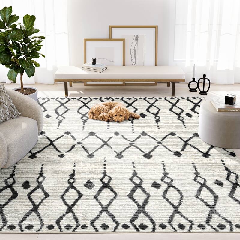 Abani Viva VIV160 Moroccan Geometric Tribal Area Rug - 7'9" x 10'2" - Cream, Black