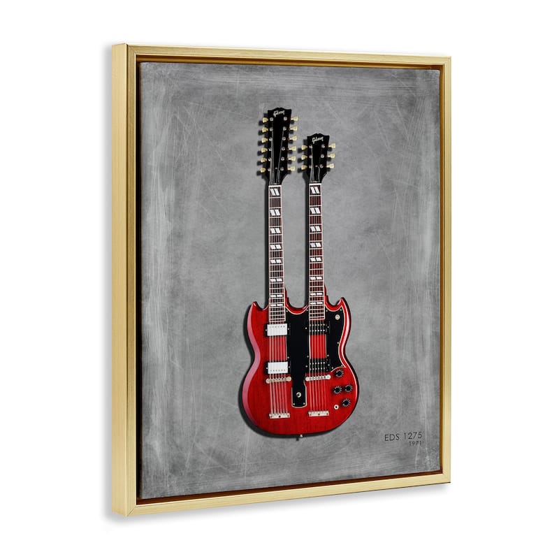 Stupell Red Double Neck Guitar Framed Floater Canvas Wall Art Design By Mark Rogan
