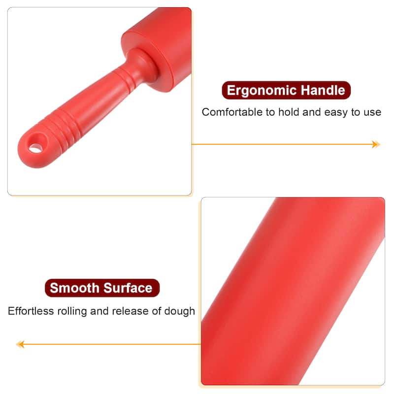 Silicone Rolling Pins for Baking 42.8cm x 5.4cm Roller with Hanging Hole Red