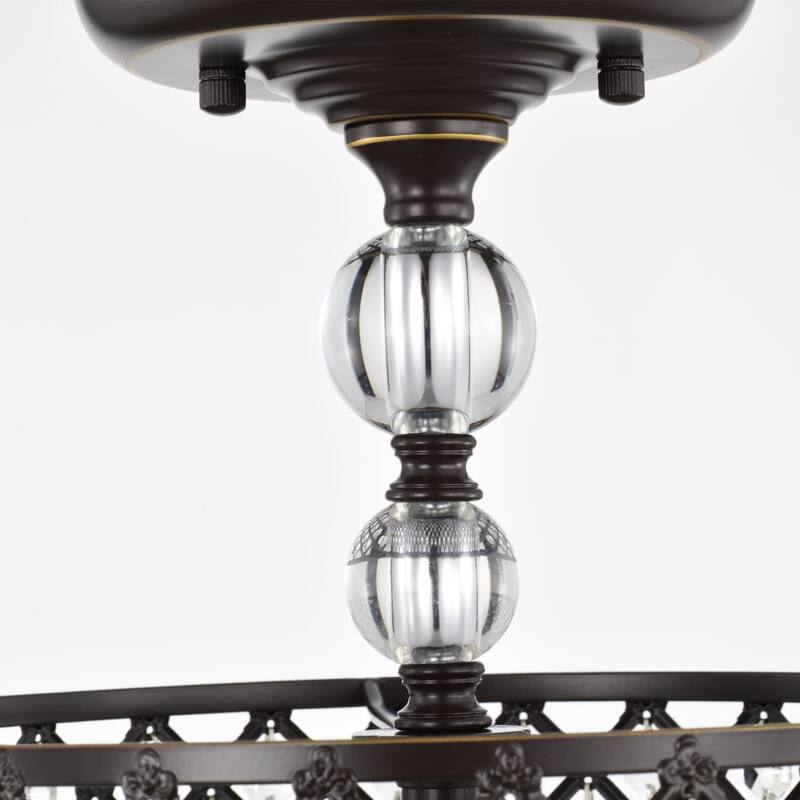 Crystal Flush Mount Chandelier 3-Light Oil Rubbed Bronze Ceiling Light