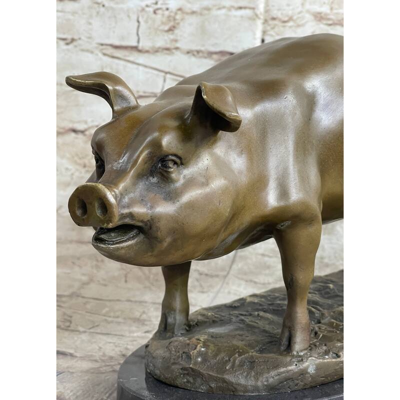 Signed Wild Pig Bronze Sculpture Figure Art Deco Figurine Home Decor Decoration