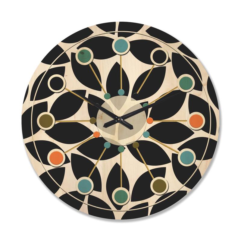 Designart 'Monochrome Geometric Pattern XII' Mid-Century Modern Wood Wall Clock