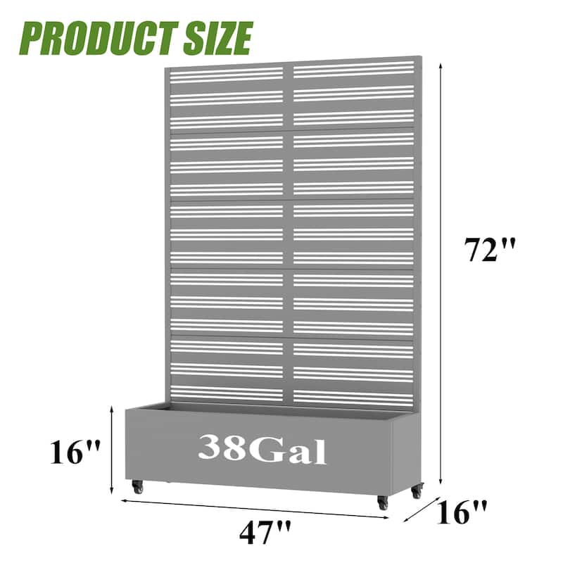 Outdoor Metal Galvanized Privacy Screen Planter Box with Trellis Lockable Wheels - 72"x47" - Gray-Rectangle