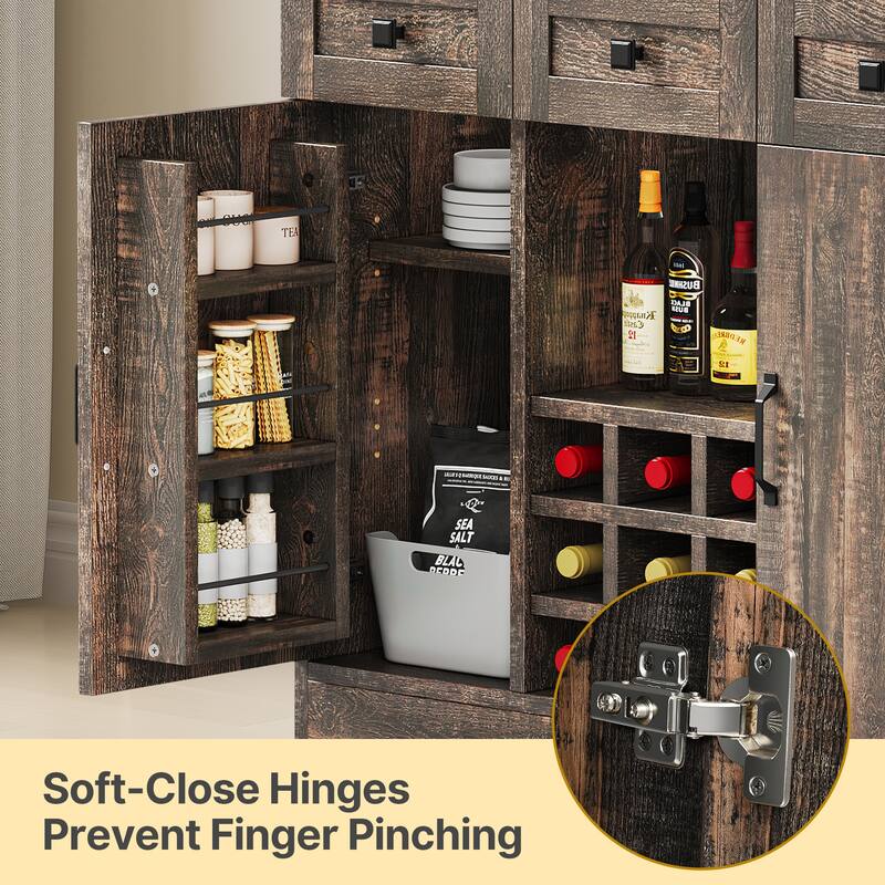 Moasis 72'' Kitchen Storage Cabinet Pantry Cupboard with Charging Station and 3 Drawers