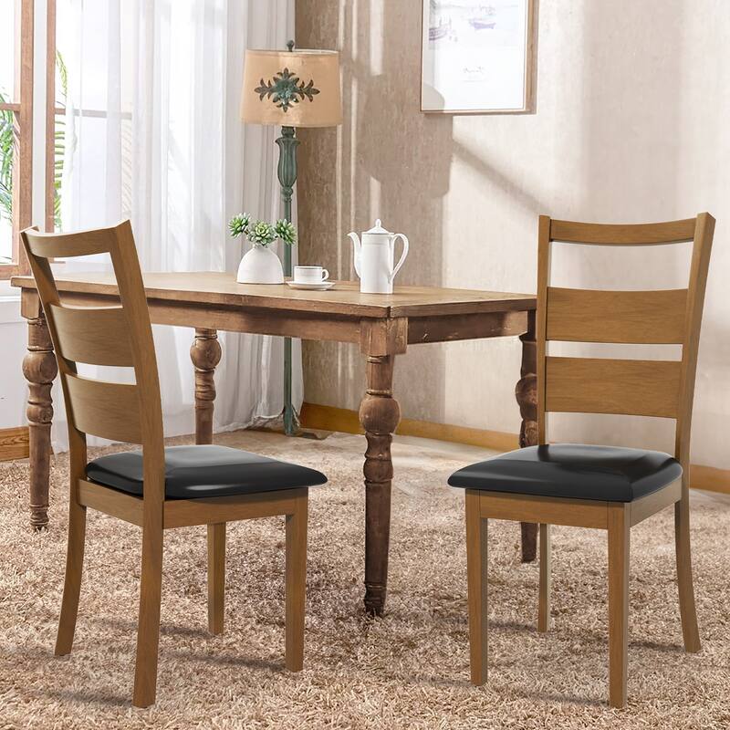 PU Leather Dining Chairs Set of 2 - Ladder High Back w/Adjustable Foot Pegs，Dark Brown