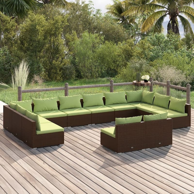 vidaXL Patio Lounge Set with Cushions Brown Poly Rattan - 27.6" x 27.6" x 24" - 27.6" x 27.6" x 24"