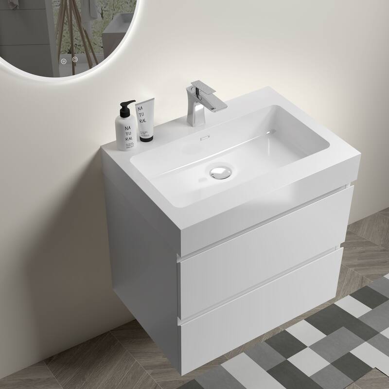 GDFStudio - Naomi Modern Floating Bathroom Vanity with Pre-Assembled Soft-Close Drawers and Durable One-Piece Basin