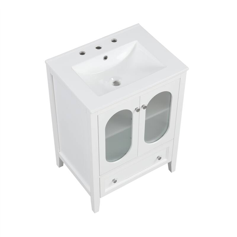 Roomfitters 24" Bathroom Vanity with Sink Cabinet with 1 Drawer Doors Adjustable Shelf Solid Wood and MDF, White
