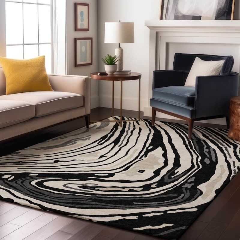 Premium Washable Super Soft Abstract Contemporary Mayfield Rug - Black - 2'6" x 3'10"