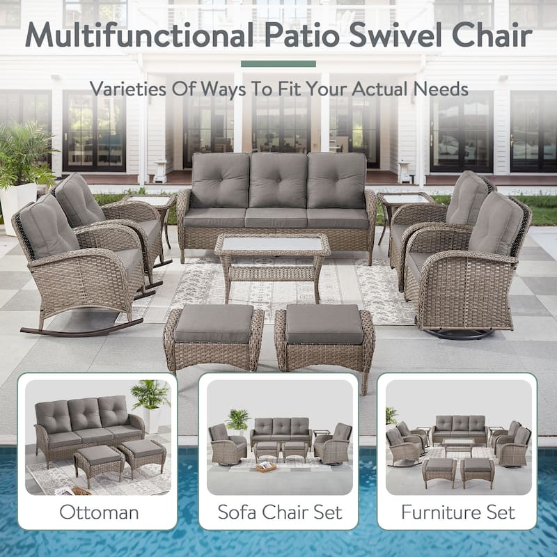 Pocassy Patio Outdoor Sofa Swivel Chairs with Ottman Table Set