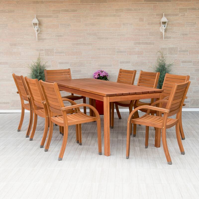 Amazonia Lourdes 9-piece Eucalyptus Wood Outdoor Dining Set - 9 Piece - Brown