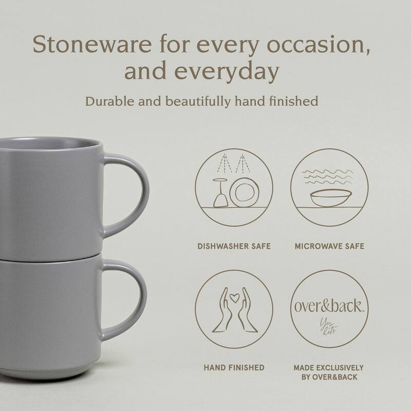 over&back Stackable 14oz Semi-Matte Stoneware Mugs, Set of 4