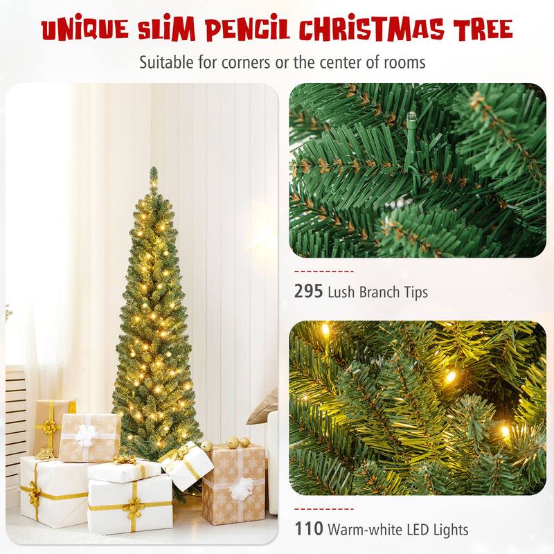 Gymax 5 FT Pencil Christmas Tree w/295 Memory Wire Branch Tips 110 LED - See Details