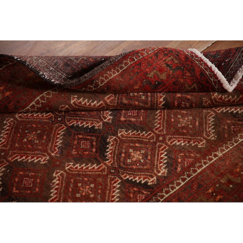 Geometric Balouch Persian Vintage Runner Rug Handmade Wool Carpet - 3'3"x 9'5"