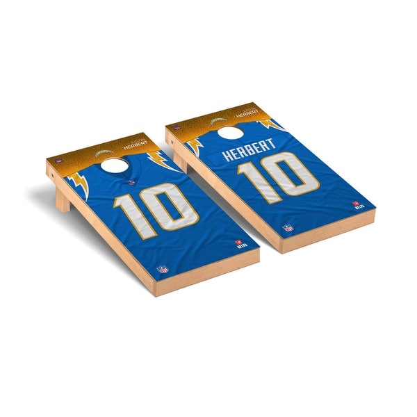 slide 2 of 5, Los Angeles Chargers NFL Cornhole Board Set - Justin Herbert 10 NFLPA Version