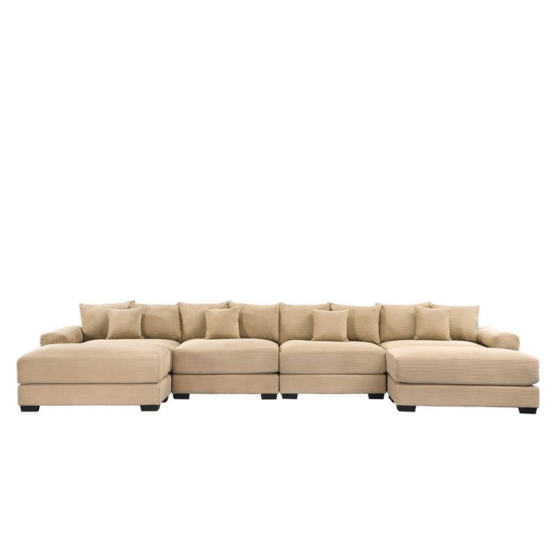 GDFStudio - Corduroy U-Shaped 4-Seater 167.6" Cloud Modular Sectional Couch with 2 Ottomans