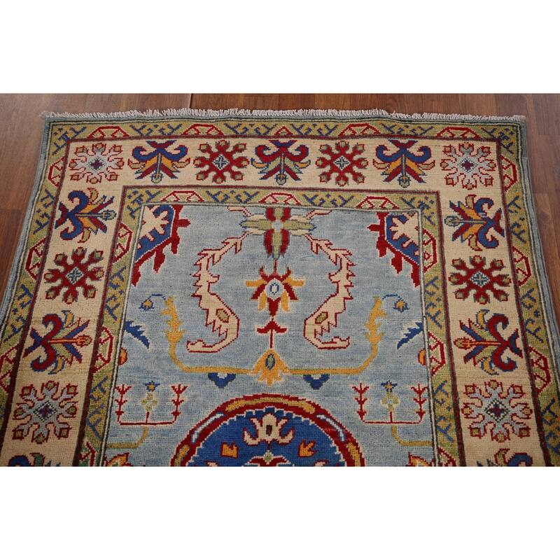 Light Blue Kazak Oriental Accent Rug Hand-Knotted Wool Carpet - 3'6" x 5'4"