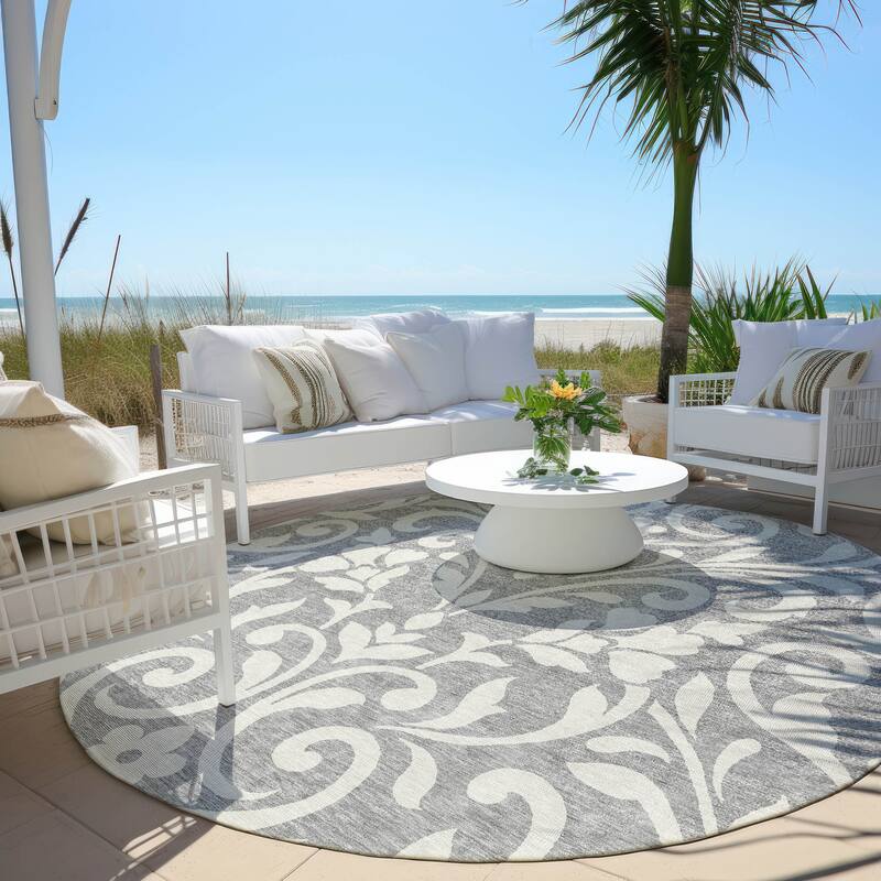 Machine Washable Indoor/ Outdoor Chantille Traditional Rug - Gray - 8' x 8'