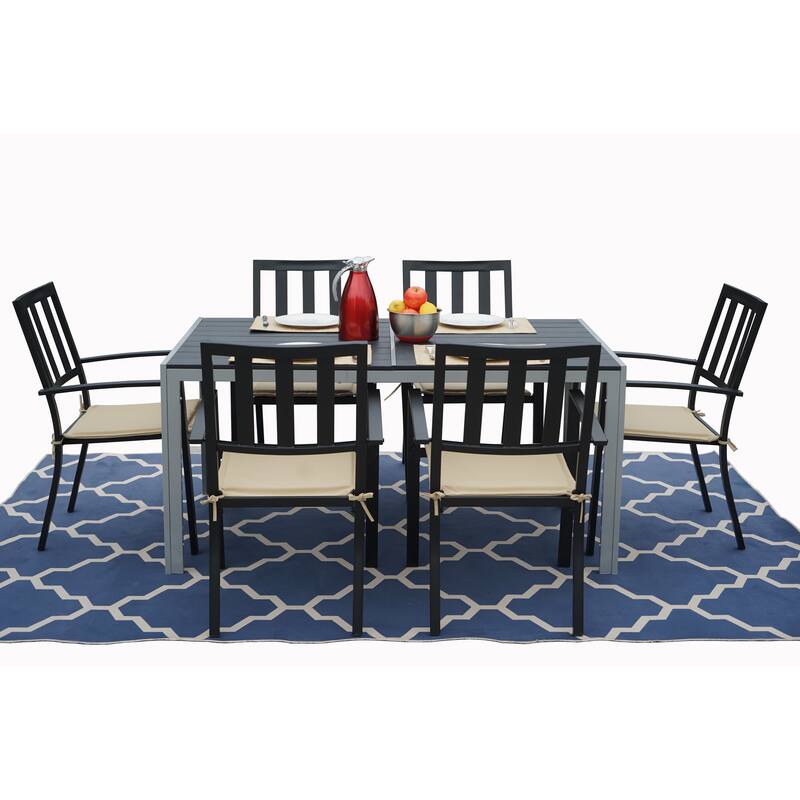 Kozyard Coolmen Outdoor Patio Dining Table with Powder-Coated Frame and Wood Like Laminate Table Top