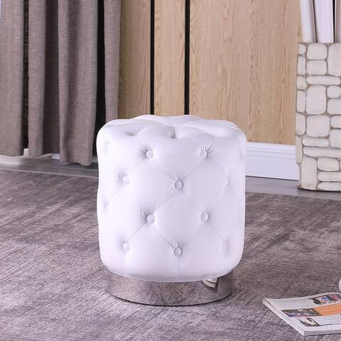 Best Master Furniture Velvet Upholstered Tufted Ottoman with Chrome Base