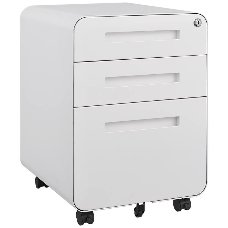 3-Drawer Locking Mobile File Cabinet with Wheels, Metal Home Office Storage Cabinet with Pencil Tray & Hanging Bars