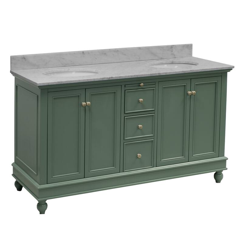 KitchenBathCollection Bella 60" Double Bathroom Vanity with Carrara Marble Top