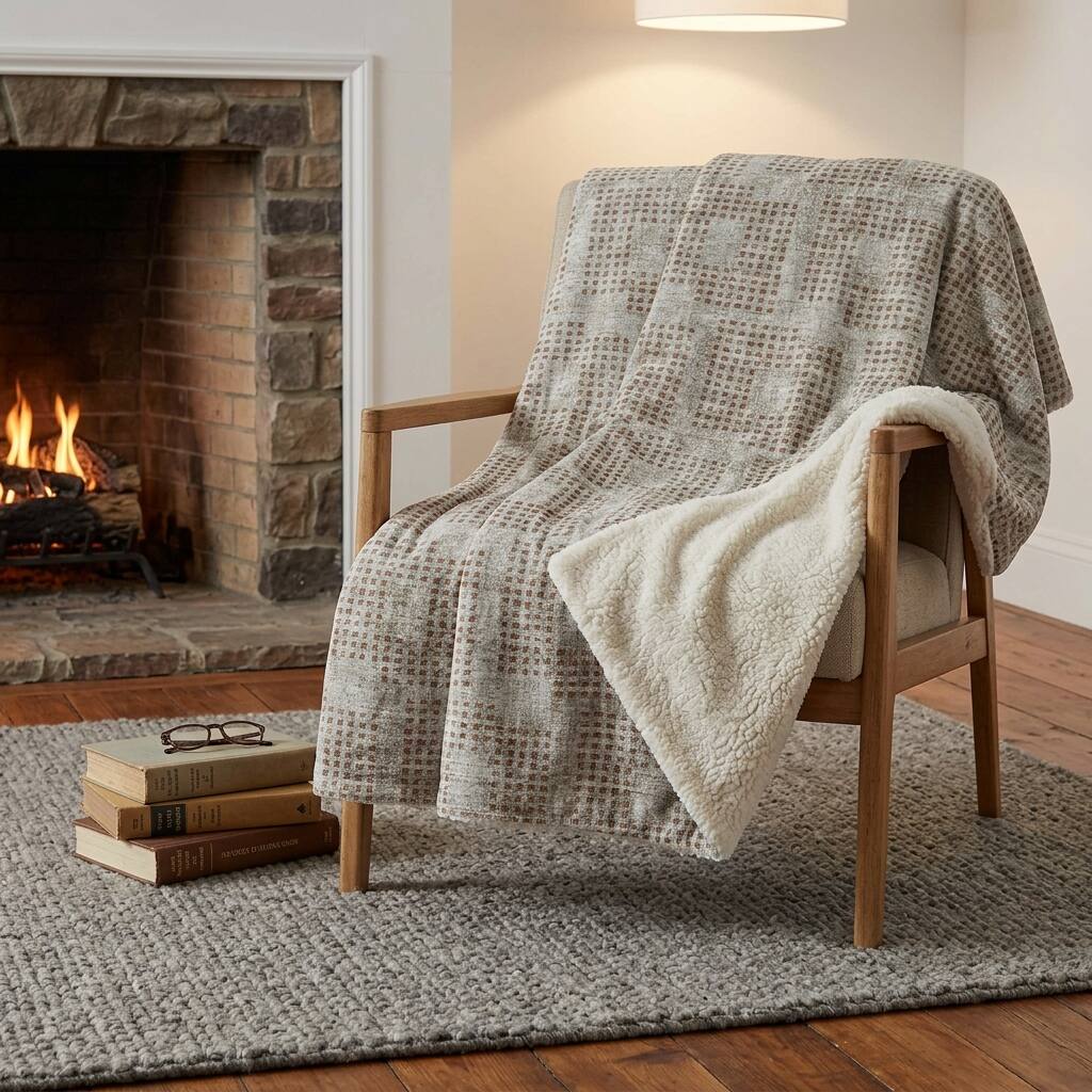 HomeRoots 50" X 70" Cinnamon And Beige Geometric Polyester Woven Plush Throw Blanket