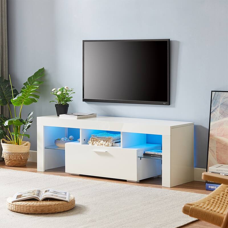 Fashion TV Stand, TV Cabinet,Entertainment Center, TV station Media Console with LED Light Belt Remote Control,