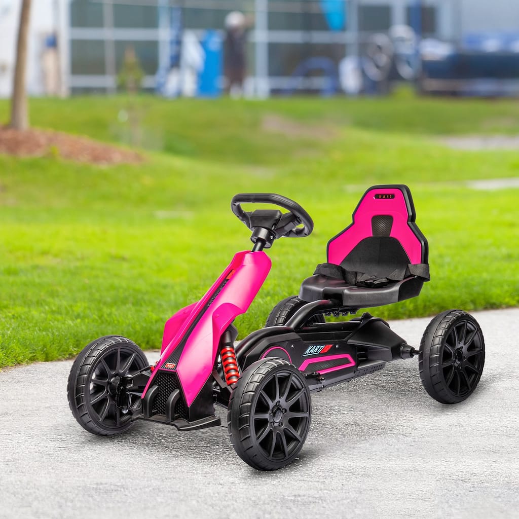 Pink Go Kart for Kids with Seat Belt and Backrest, Realistic Ride on Motor Vehicle Toy, Battery Powered Drifting Vehicle