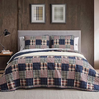 King Quilt Set Cotton Reversible Bedding Lightweight Home Decor Navy