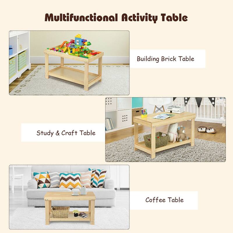Gymax Patented Wood Kids Activity Play Table Block Table Multifunction - 32.5'' x 17'' x 19.5''