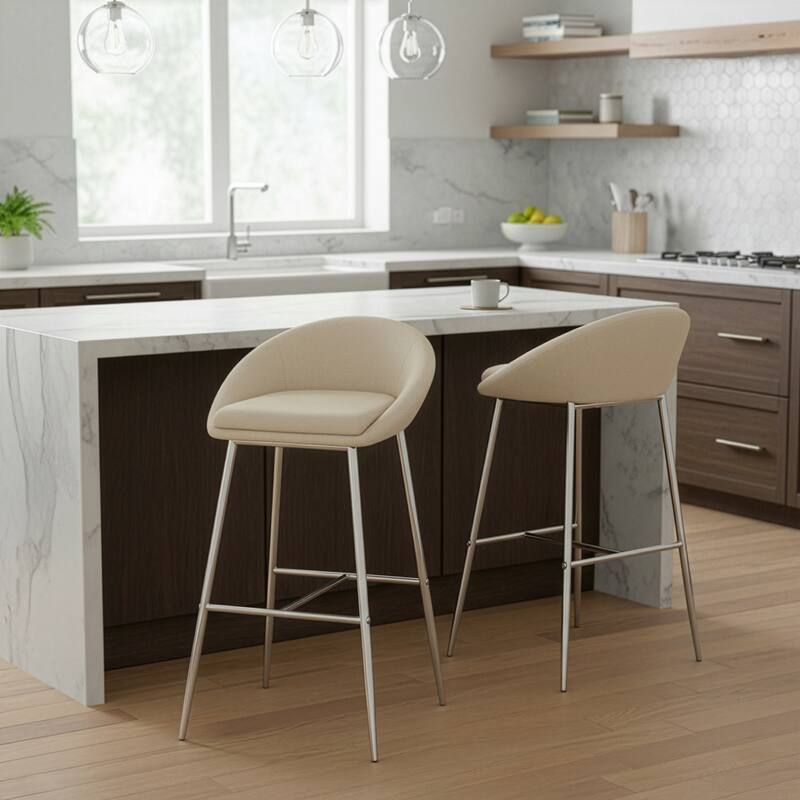 Agatha Modern Cream Fabric and Chrome Bar Stools (Set of 2)