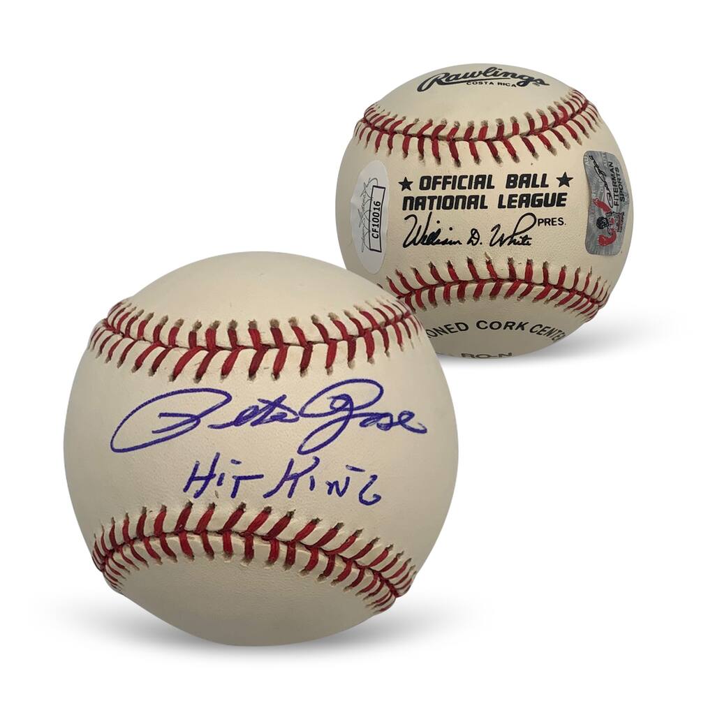 Pete Rose Autographed MLB National League Signed Baseball Hit King JSA COA With UV Display Case - 8' x 11'