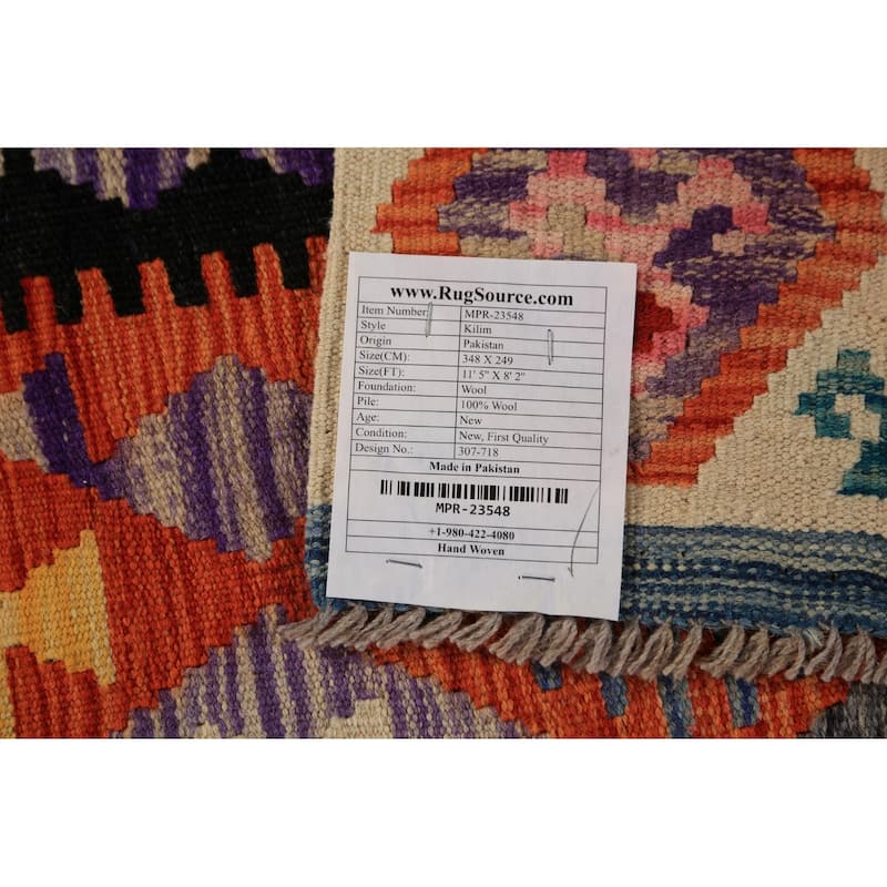 Kilim Oriental Area Rug Reversible Orange Flatweave Wool Carpet - 8'2"x 11'5"