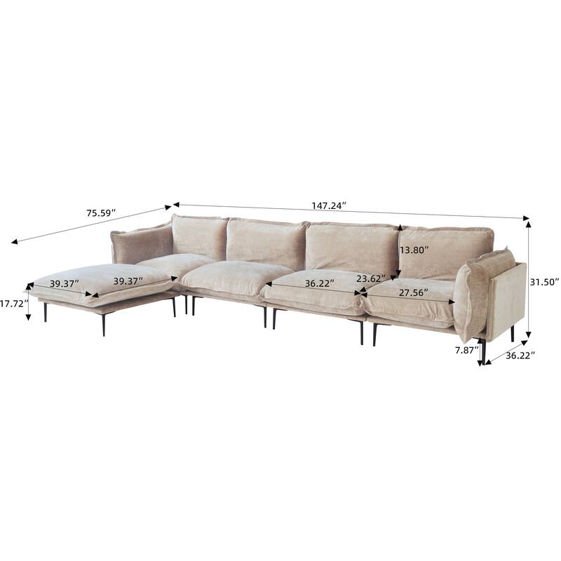 147.24" L-shaped Velvet Sectional Sofa Modern Modular Sofa Deep Seat Upholstered Cloud Couch